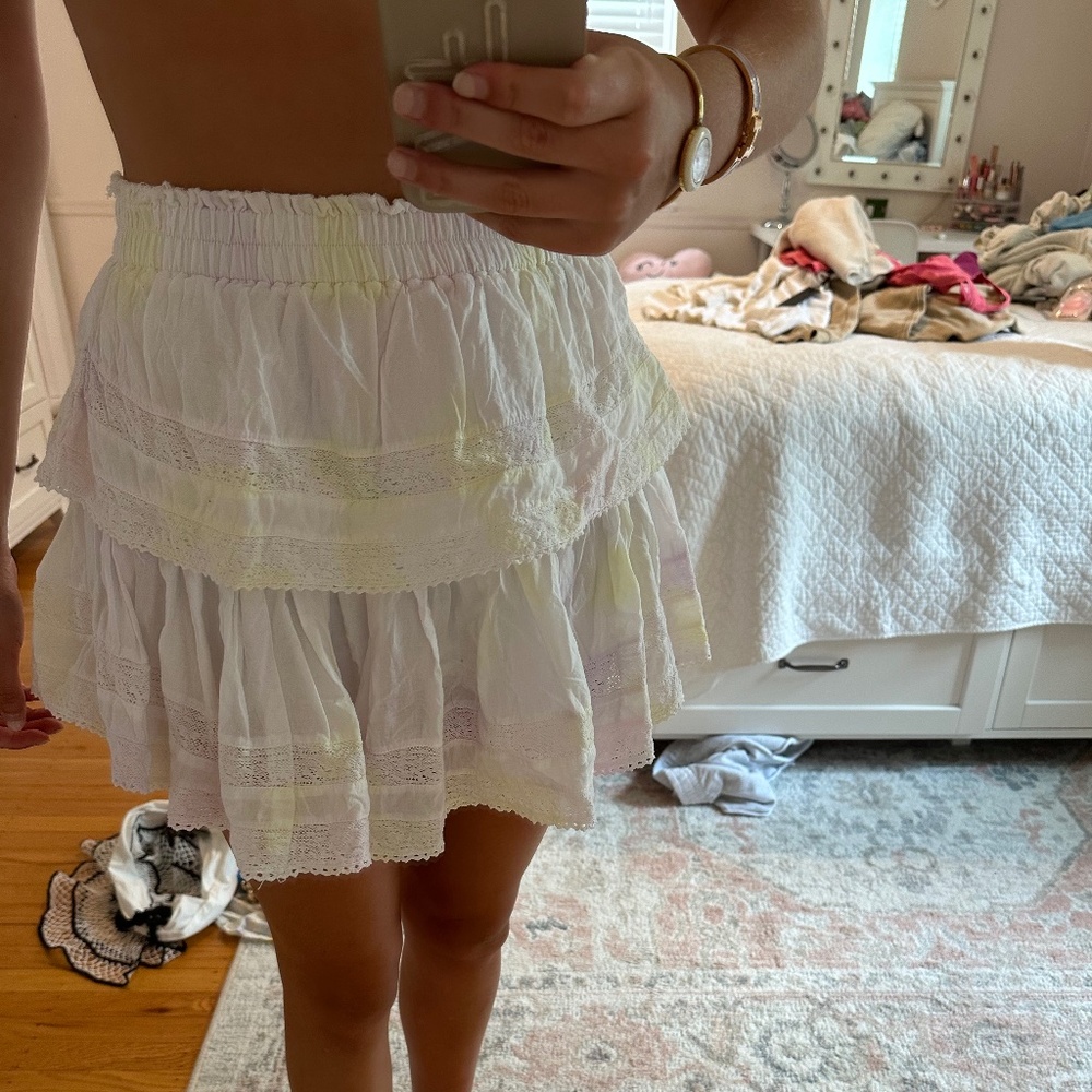 LoveShackFancy Tie-Dye Ruffle Mini Skirt